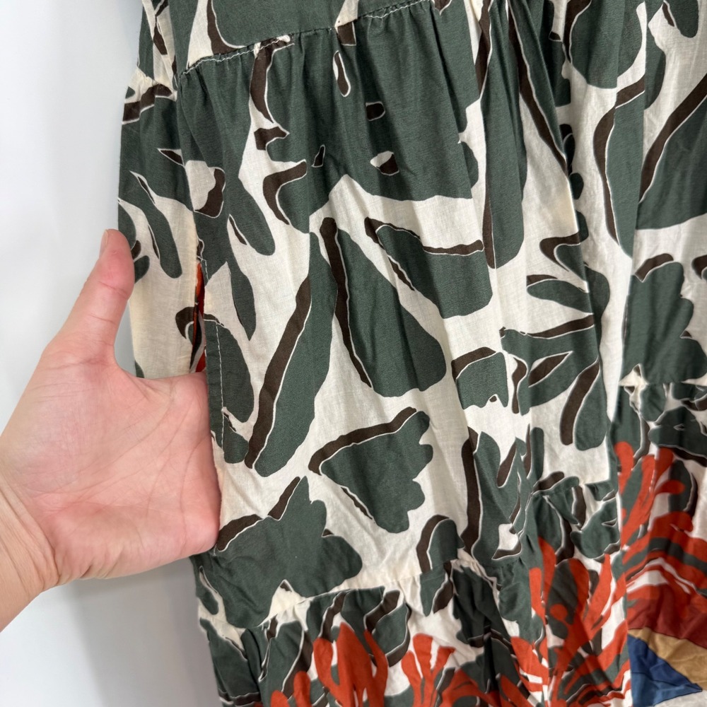 Ashley Stewart Cotton Botanical Tiered Mini Dress Green Orange Plus Size 22/24 - Picture 7 of 10